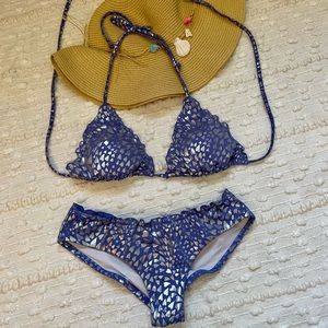 Victoria’s Secret Purple with Silver Hearts Two Piece Bathing Suit